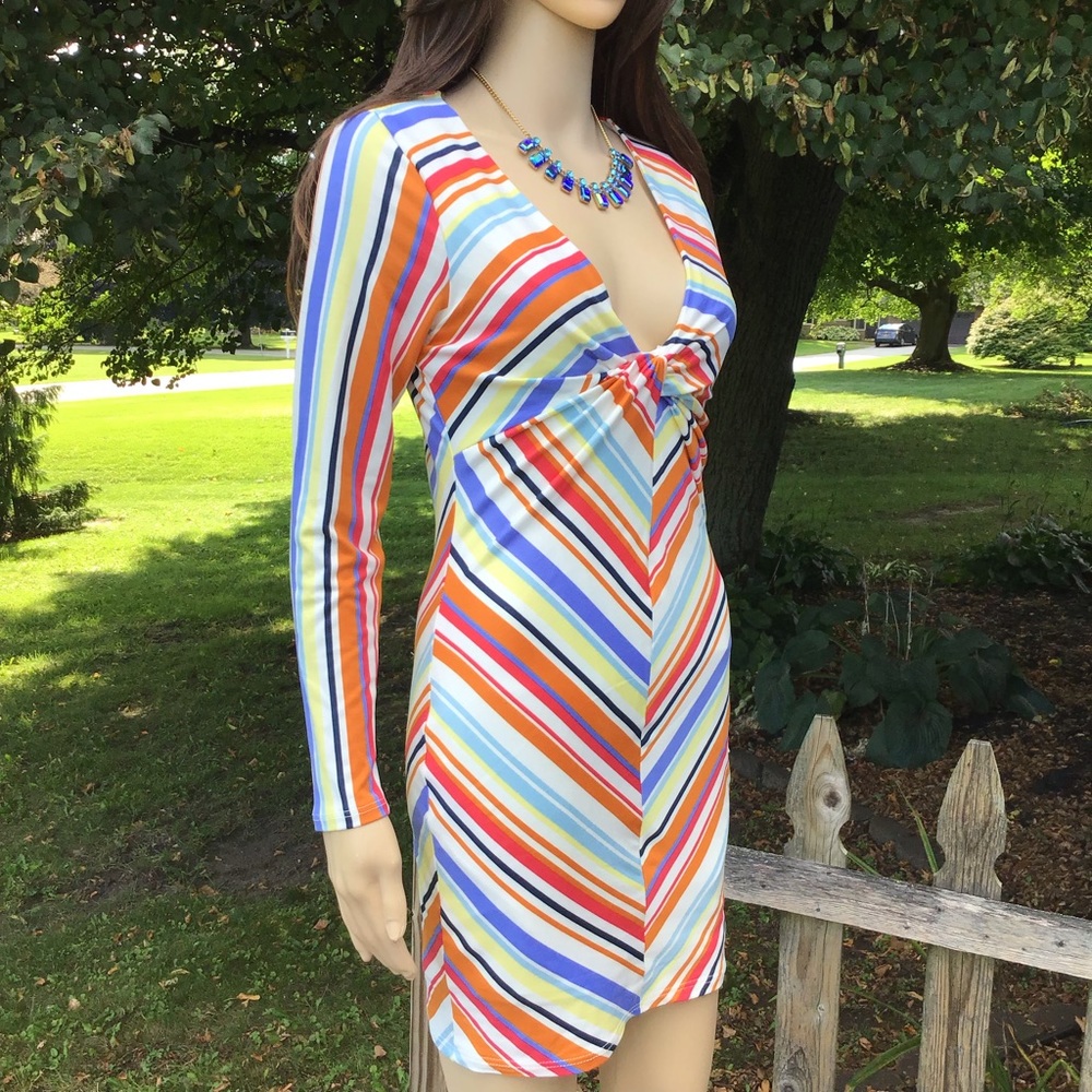 RETRO CHEVRON PATERN KNOTTED CHEST STRETCH DRESS - Picture 4 of 8